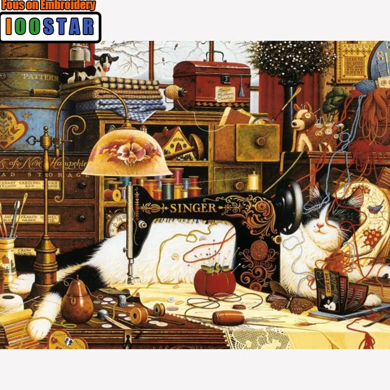 

5D DIY Diamond Embroidery Sewing Machine and Cat Animal Diamond Painting Cross Stitch Square Mosaic Decoration