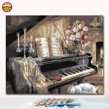 Кошка отдыхает рядом с фортепиано картины по номерам животные рисунок на холсте с наборы для раскрашивания чисел в качестве детского подарка