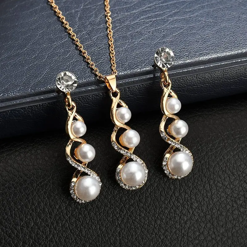 

ZHIMO 3pcs/Set Jewelry Sets Wedding Imitation Pearl Bridal Dubai Indian Fashion Gold Chain Crystal Jewellery For Women