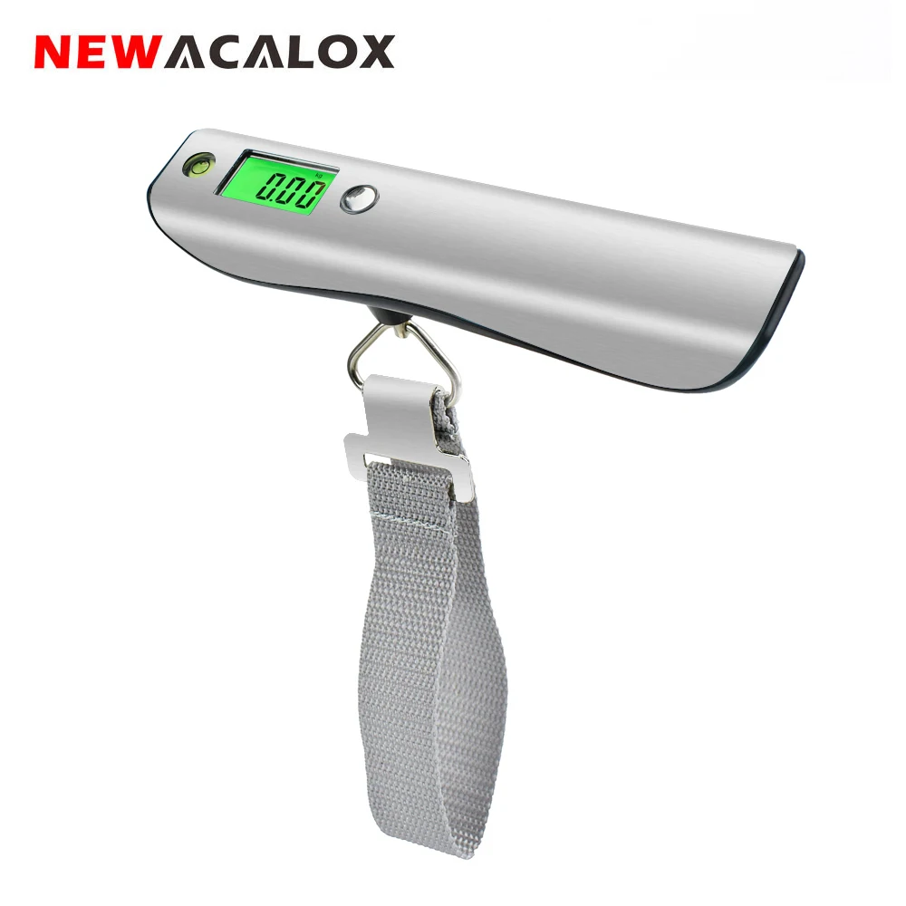 NEWACALOX 50kg x 10g LCD Stainless Steel Travel Weight Scale Portable Digital Luggage Scale with 1M Tape Spirit Level