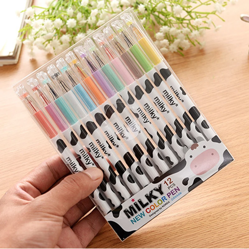 

12pcs/lot Diamond Milk gel pen Korean 12 Colors Candy Gel Ink Pen 0.38mm School Office Supply Escolar Papelaria