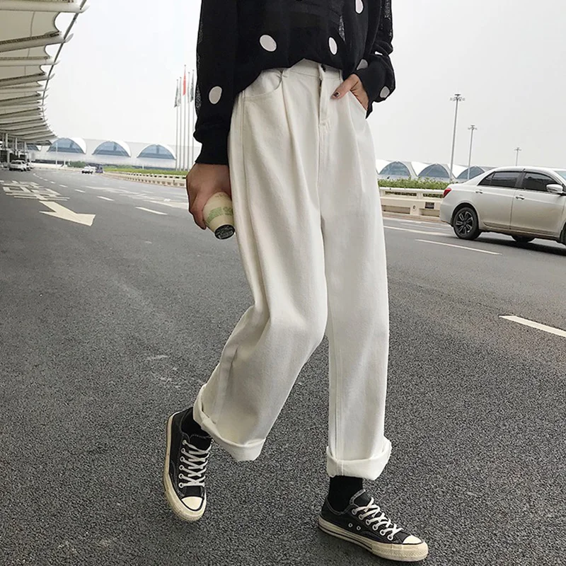 Jeans Women Loose High Waist Leisure Full-length Wide Leg Jean All-match Korean Style Simple Womens Trendy Harajuku Daily Chic