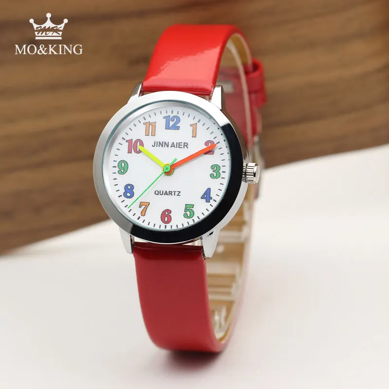 MK MO KING Радуга Цифровые кварцевые часы девочка мальчик кожа часы Мода Мультфильм красный детское платье подарок reloj часы спортивные часы A1 - Цвет: Красный