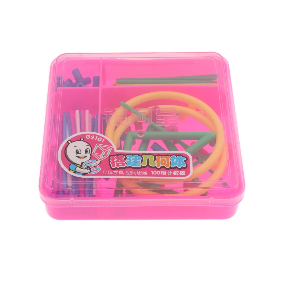 Pack of 128 Plastic Geometric Building Blocks, Connecting Toy, Math Teaching Tool for Kids Toddlers