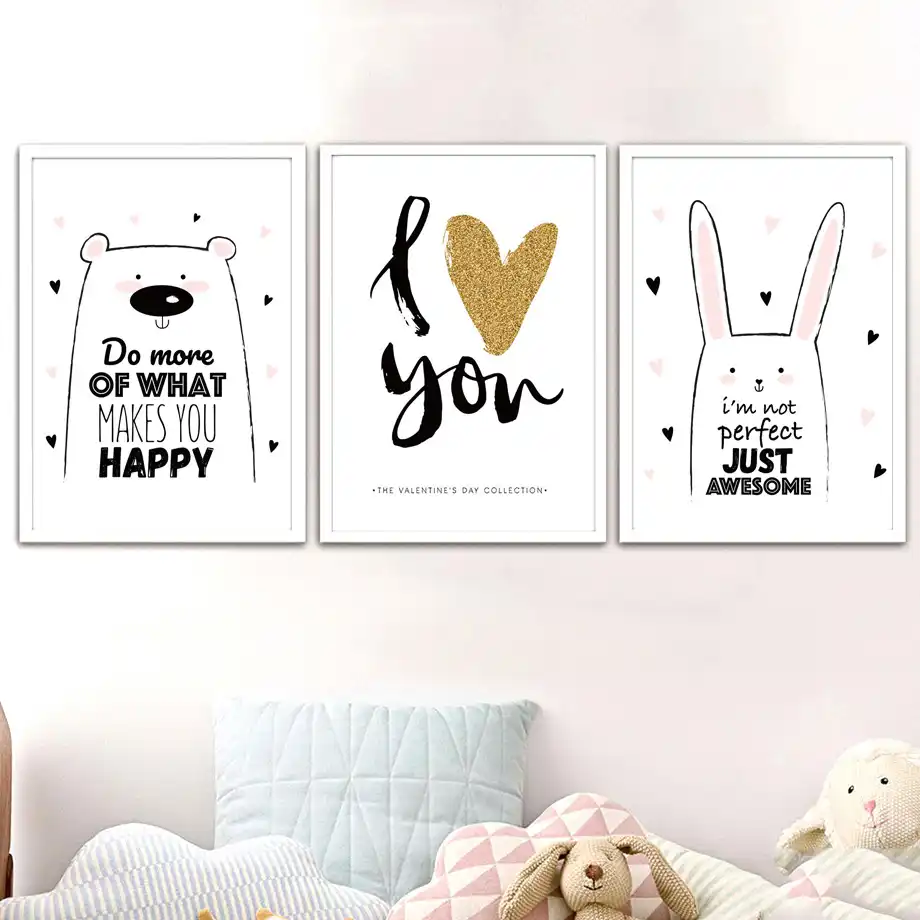 Affiche Murale En Toile Avec Lapin Elephant Ours Citation D Amour Decoration Pour Chambre De Bebe Fille Et Garcon Aliexpress