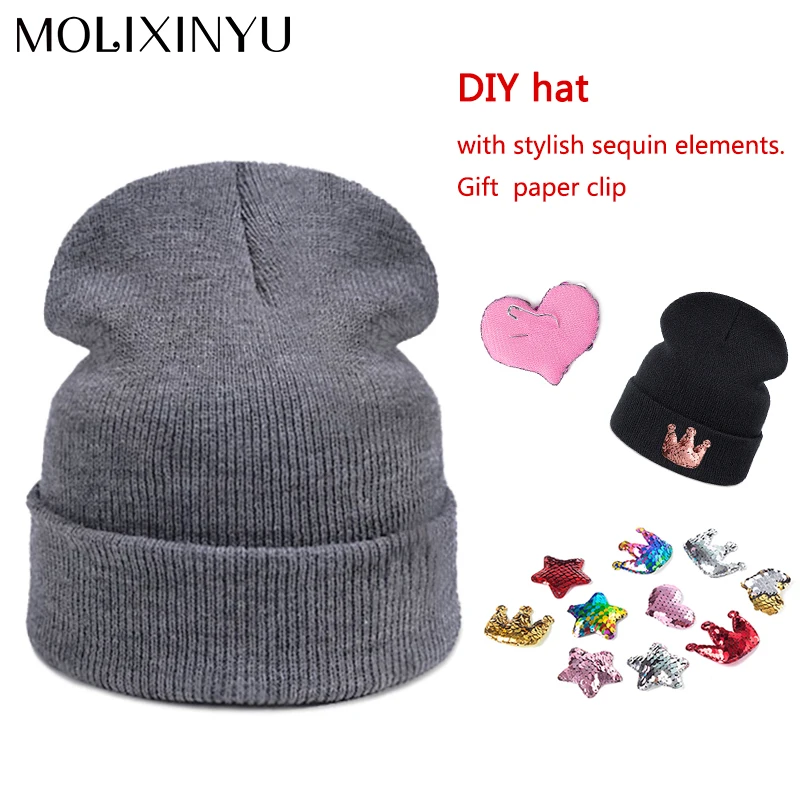 Molixinyu DIY детская шапка для девочек и мальчиков с блестками, Зимняя шляпа своими руками для детей, теплая шапка для младенца, Кепка для мальчика, вязаная детская шапка