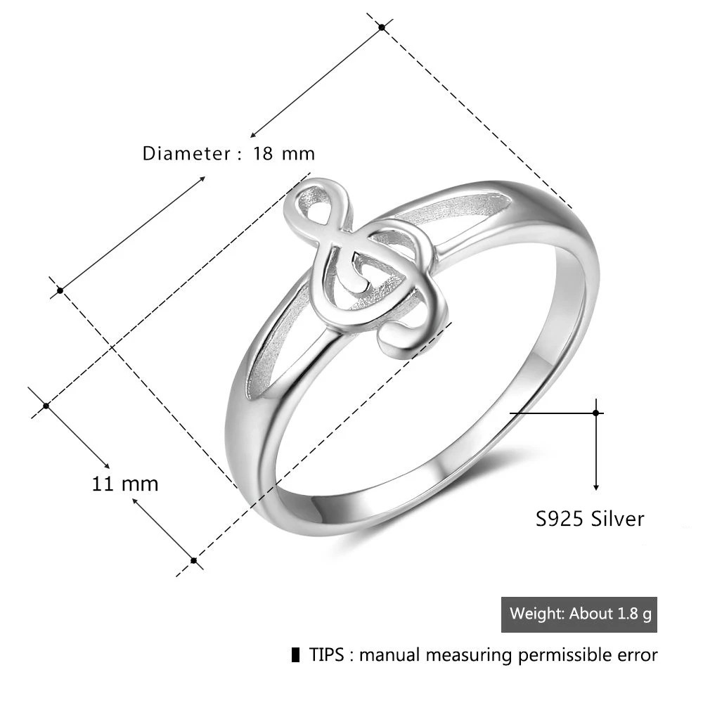 Новое 925 пробы Серебряное женское кольцо с музыкальной нотой женские кольца на палец для женщин S925 Серебряное ювелирное изделие Размер 6 7 8 9(Lam Hub Fong