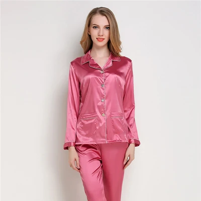 JULY'S SONG 2 шт. Дамская мода искусственный шелк осень Payamas костюм с длинными рукавами брюки ночная рубашка женская домашняя одежда - Цвет: 1