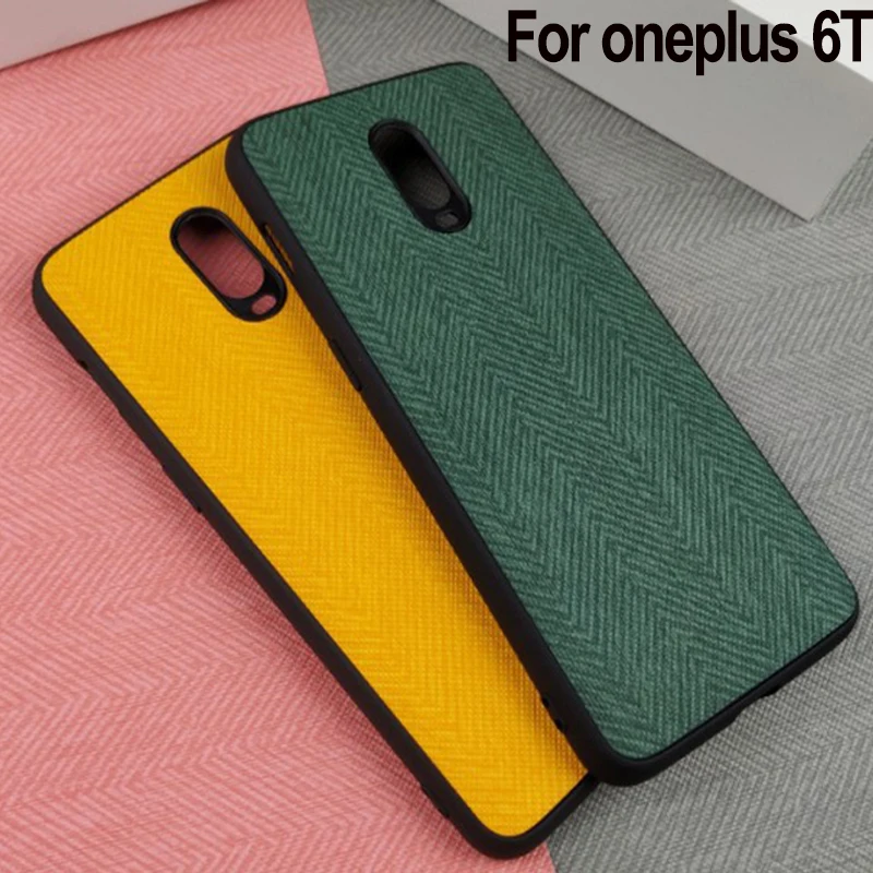 

Green color For Oneplus 6T phone cover solid color Cloth back Cover Oneplus6T case For Oneplus 6 T retro Fabric Cases coque capa