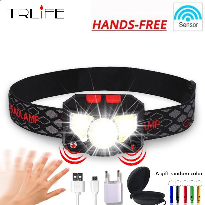 

8000lums Sensor LED Headlamp Body Motion Sensor Powerfull Hard Hat LED headlight Built-in battery inductive with Portable box