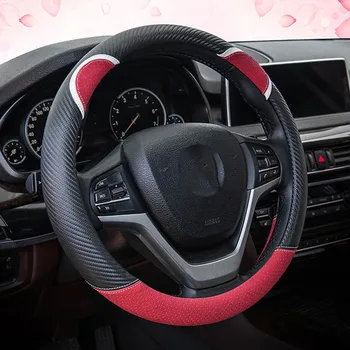 

Fashion pink PU leather Steering Wheel Cover 38cm Universal Breathable Steering Wheel Cover Carbon fiber pattern Car Styling