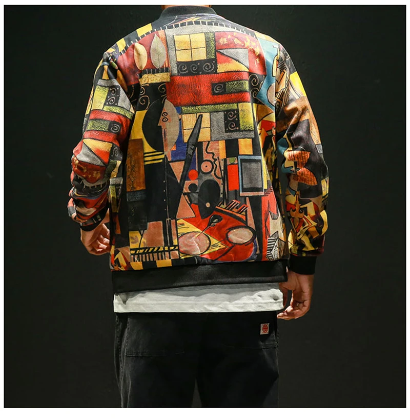 Bomber Patchwork Jacket Men Zipper Punk Beisebol Vintage  (6)