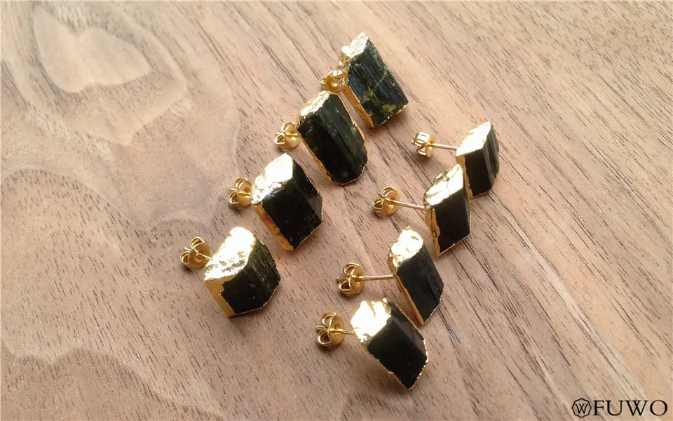Natural Black Tourmaline Stud Earrings 11