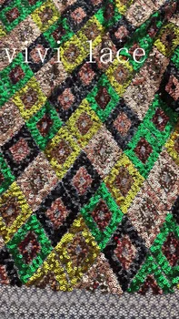 

h06# 5yards green gold sequin colorful good quality embroidery french tulle mesh lace fabric for sawing bridal wedding dress