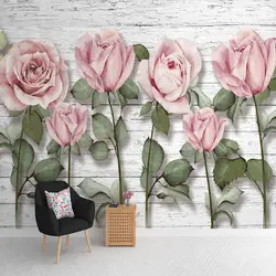 Пользовательские Любой Размер панно настенные Бумага 3D деревянная доска Роза Цветы фото стены тканью Гостиная Спальня Романтический