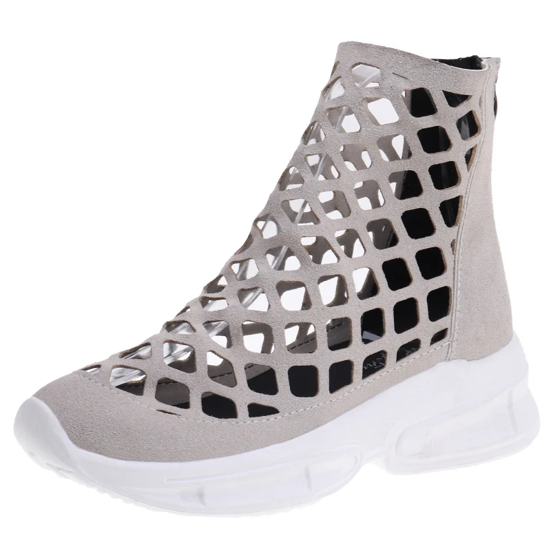 

hot 2019 spring and summer new fashion woman shoes Martin boots net boots flat bottom wild hollow belt thick-soled casual shoes