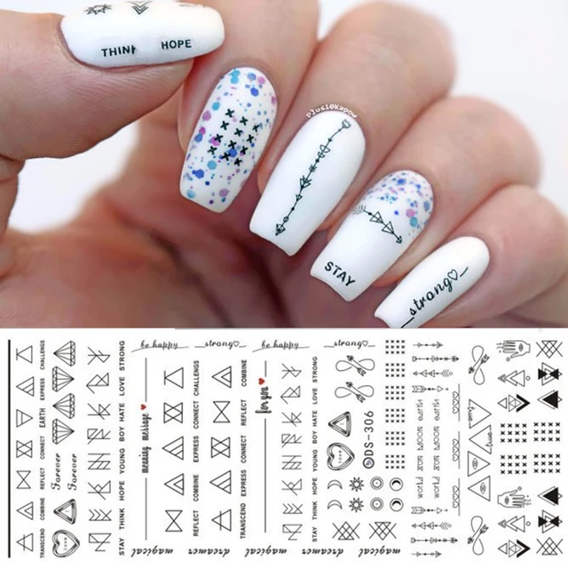 1 sheet letter nail art water decals geometric figure nail transfer