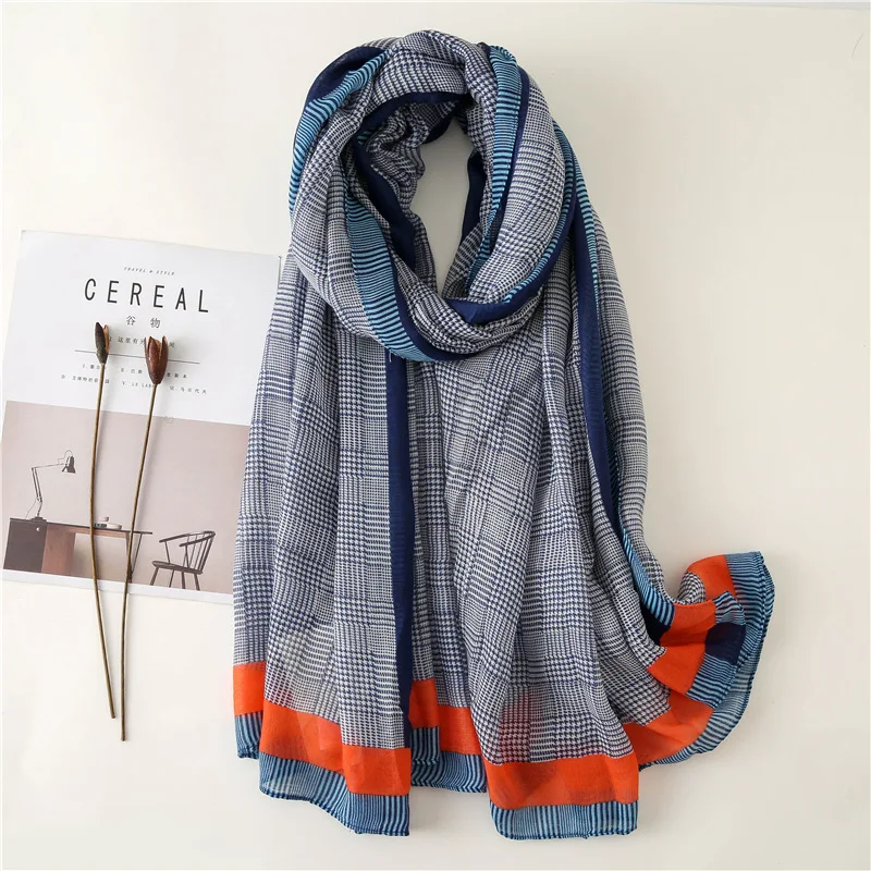 New Design Plaid Striped Viscose Shawl Scarf Women High Quality Printe Pashmina Stole Bufandas Mujer Muslim Hijab 180*90Cm