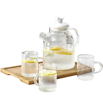 

Nordic bird Style glass Tea-set cold water bottle Heat-resistant teapot household Tea Cup water Kettle [1Pot + 4 Cups] set