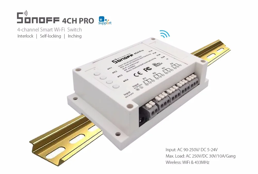 Sonoff 4CH Pro& Pro R2 умный Wifi переключатель домашний 433 МГц RF Wifi светильник 4 комплекта 3 режима работы инчинг Блокировка с Alexa