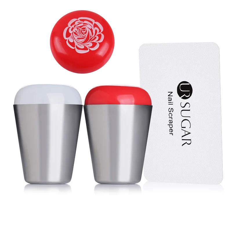 

UR SURGAR Nail Stamper DIY Kit Set 1Pc 4cm XL Stamper Squishy Red White Marshmallow Nail Art Stamper and 1Pc Scraper Nail Tools