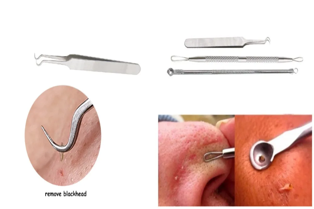 

3Pcs Acne Tweezer Comedo Machine Set Removal Pimple Needle Blackhead Remover Black Head Extractor Comedone Tool With Case