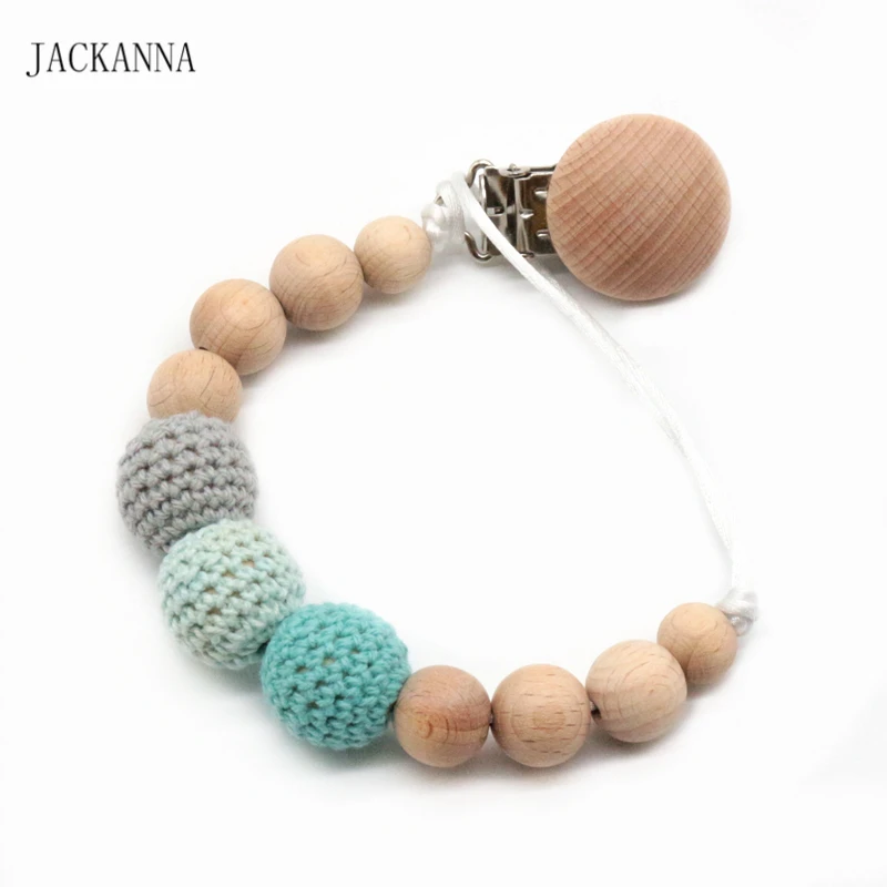 

Crochet Beads Baby Pacifier Chain DIY Wooden Teething Chain Eco-friendly Kids Soother Chain BPA Free Newborn Baby Pacifier Clips