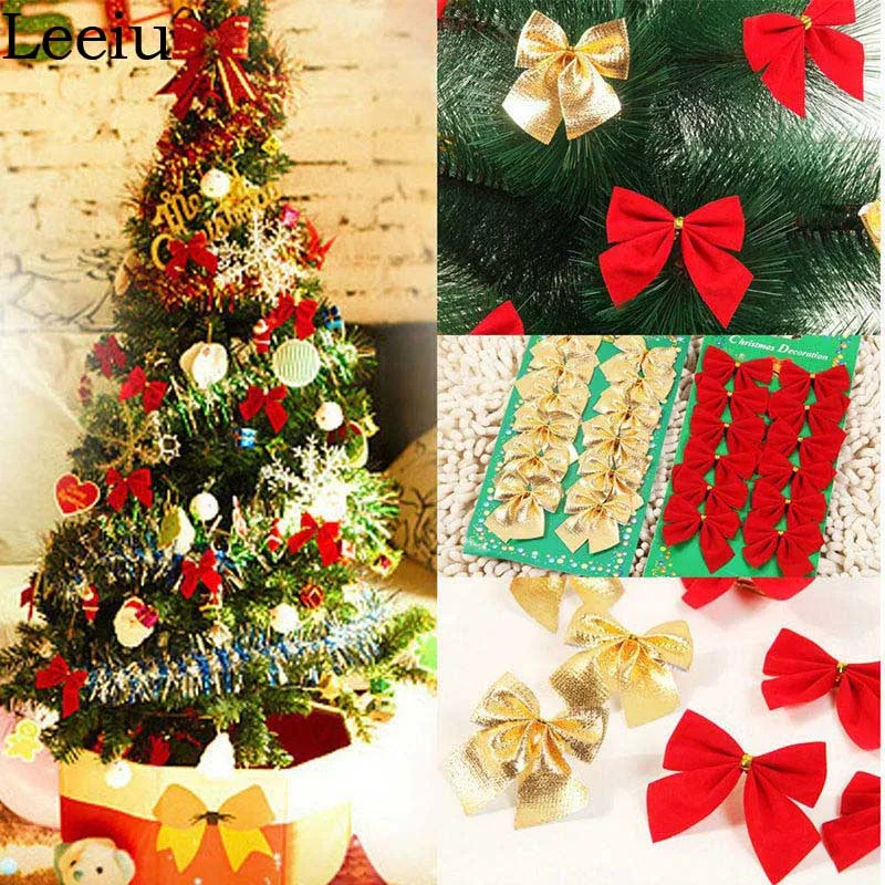 Leeiu 12 шт. красное золото бантом Xmas украшения елочные с Рождеством Христовым