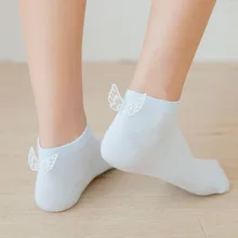 Милые женские хлопковые носки на каблуке, стереоскопические лоскутные носки с крыльями, дышащие однотонные удобные короткие носки для женщин, креативные