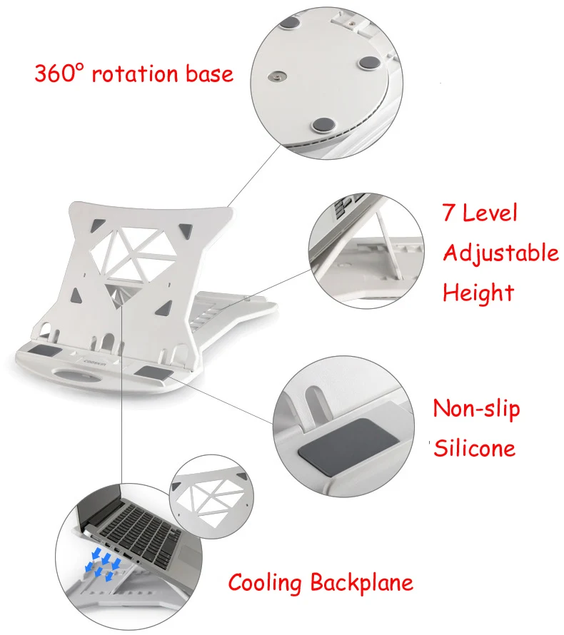 Вращающийся Регулируемый охлаждения ноутбука тетрадь стенд держатель Pad крепление портативный складной Lapdesk офис Эргономичный для