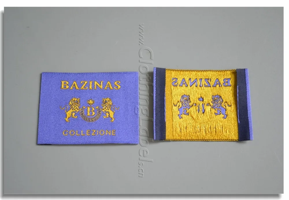 Custom damask woven labels for clothing double weaved logo shiny yellow color | Дом и сад
