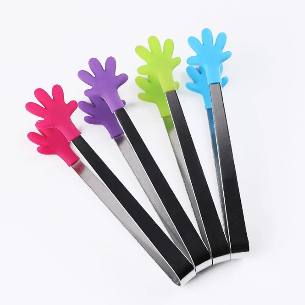 

High Quality Color Random Cute Style Mini Stainless Steel Food Tongs Clip,Silicone Hand Design, Crystal Sugar Clip, Cake Clip