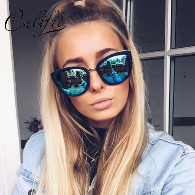 

CALIFIT Retro Cat Eye Sunglasses Women Designer Eyewear Metal Frame UV400 Glasses oculos lunette de soleil Coating UV400 Shades