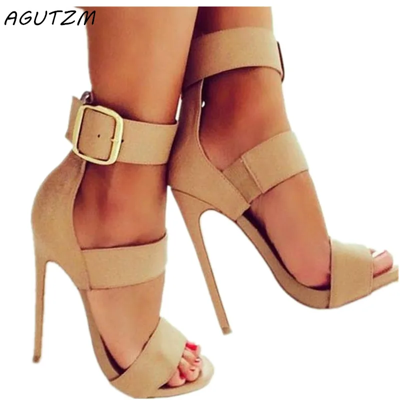 

AGUTZM Gladiator Sandals Women Summer Buckle Strap High Heels Women Narrow Band Party Sandals Heeled Dress Shoes
