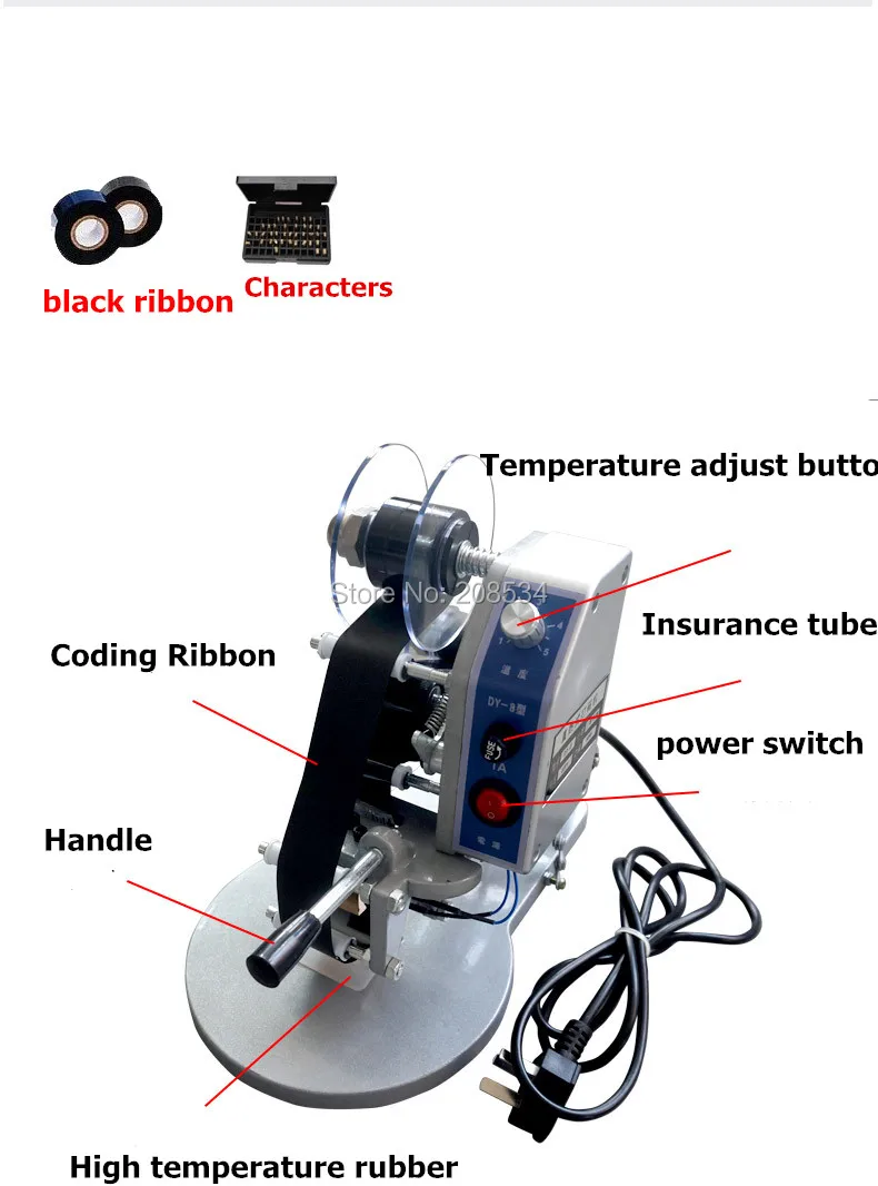 220V Manual Direct Thermal Hot Foil Stamping Printing Coding Printer Machine Date Ribbon Coder DY-8