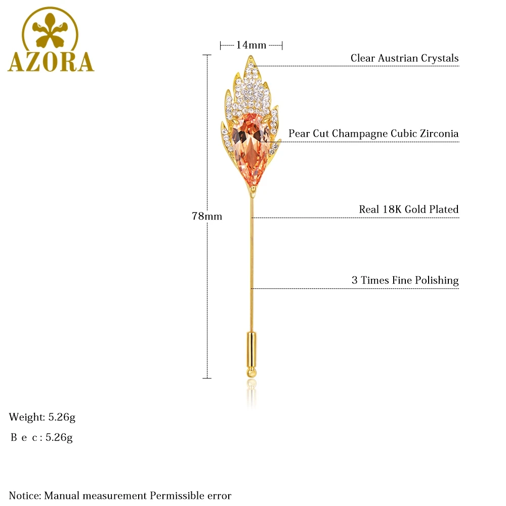 AZORA весенний Шампанский кубик циркония цветок брошь для женщин модные ювелирные изделия золотой цвет аксессуары булавка-брошь, подарок TP0096