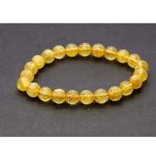 Натурального желтого титана золото иглы Рутиловый Кварц отделка бисером стрейч браслет круглые ювелирные бусины 8 мм