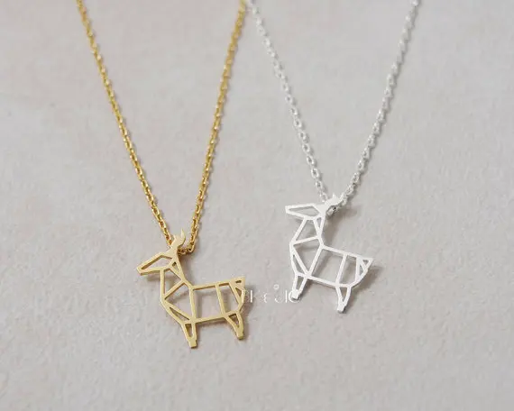 Gold Silver Origami Deer Necklace.jpg