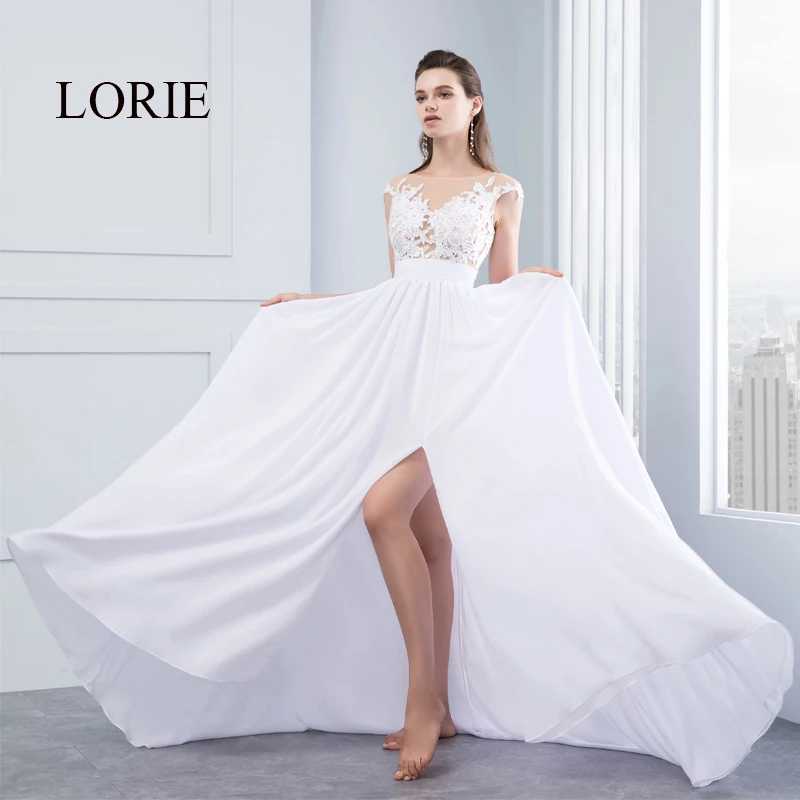 

LORIE Vestido De Noiva chiffon Cheap Beach Wedding Dress With Delicate Appliques Lace Bridal Gown 2019 Side Slit Custom made