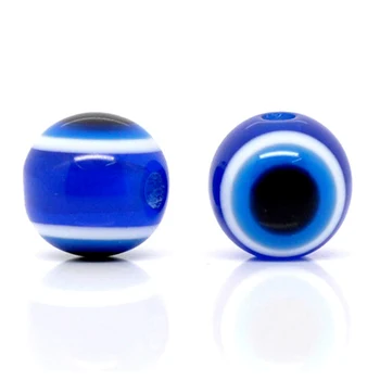 

50Pcs/Lot 8mm Dark Blue Kabbalah Evils Eye Stripe Round Acrylic Resin Beads ACB030