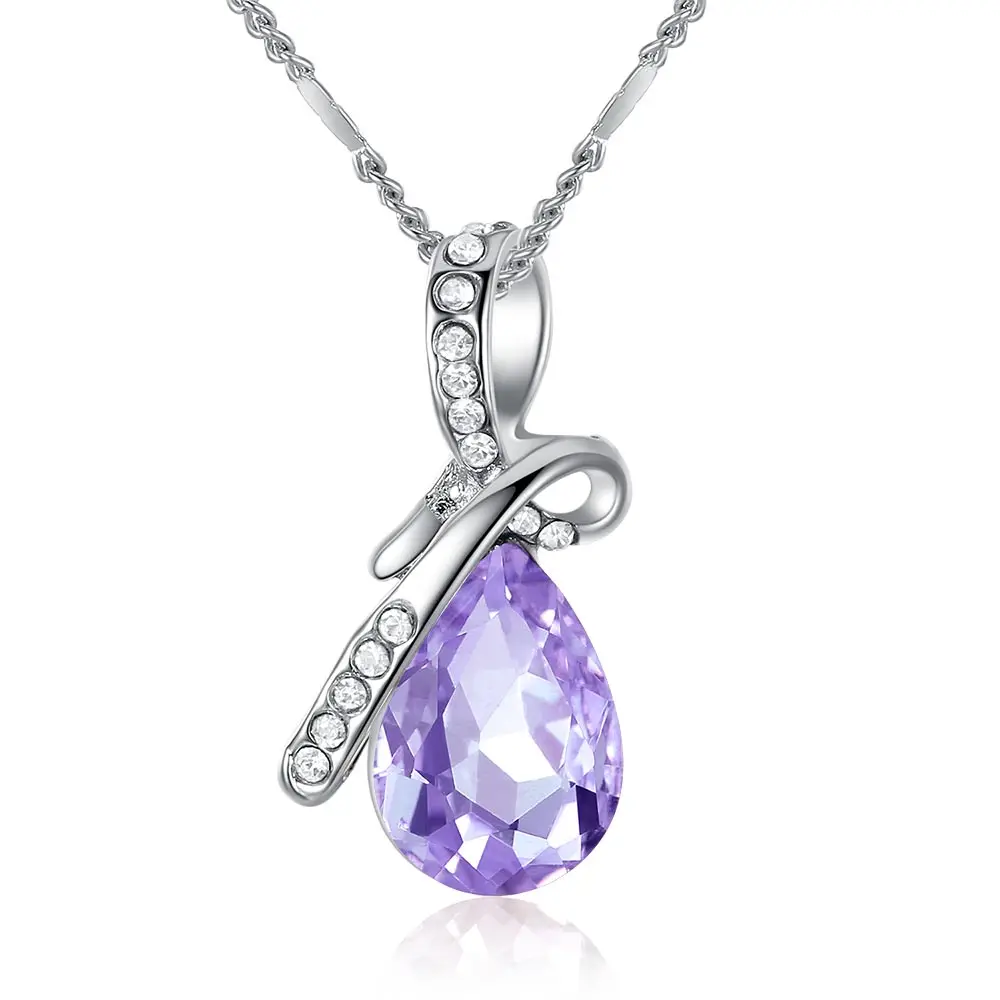 Модное ювелирное изделие, 2 цвета, длинное хрустальное ожерелье с подвеской в виде сердца, цепочка для женщин, Любовное ожерелье, s& кулоны, ожерелье - Окраска металла: Purple