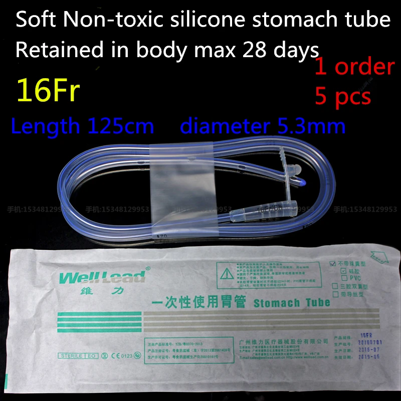 

5pcs medical Retained 28 day sterile soft silicone stomach tube adult enteral tube feeding 60ML food feeder Nasal feeding device