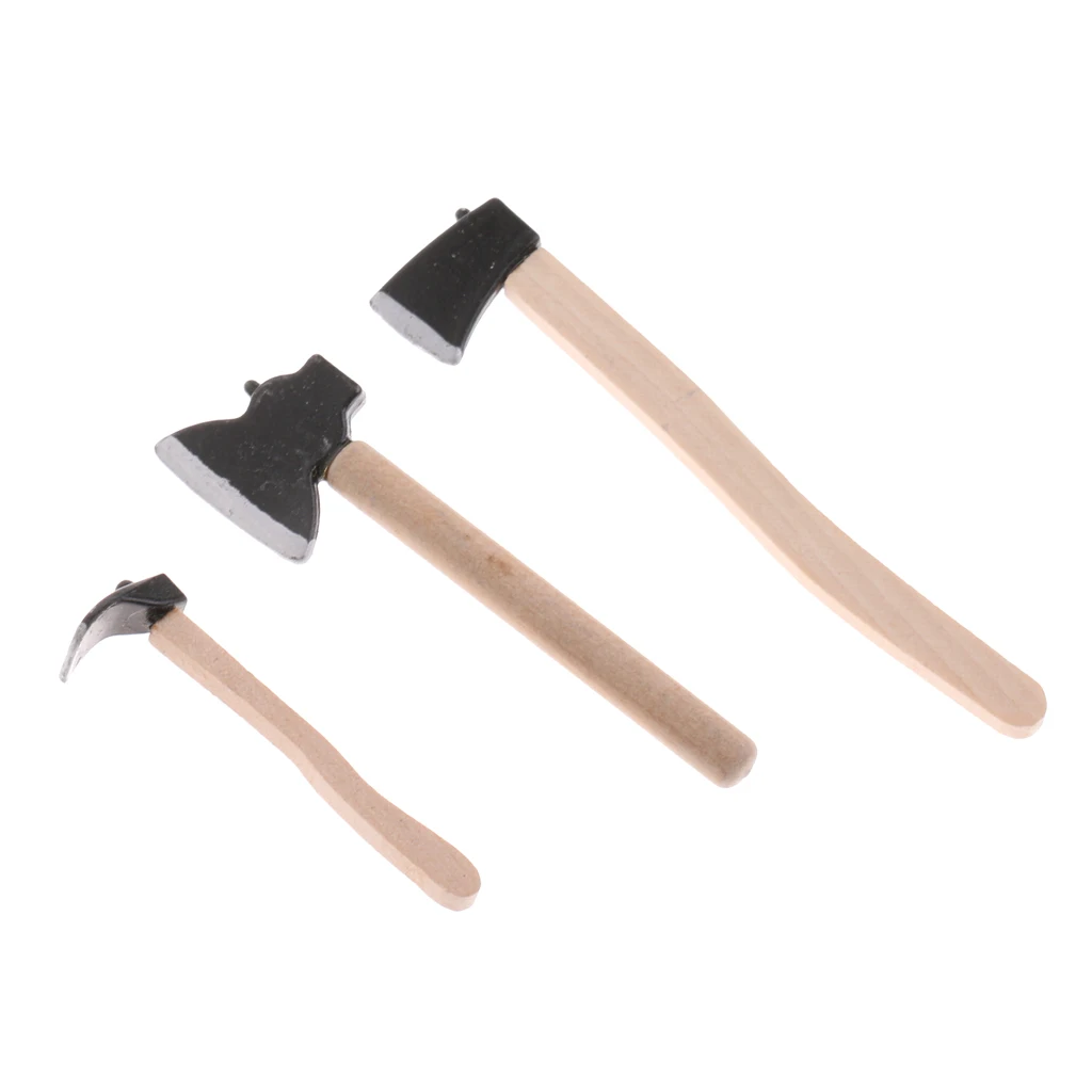 

3 Pieces Dollhouse Miniature Hand Axe Tools Fairy Garden Accessories