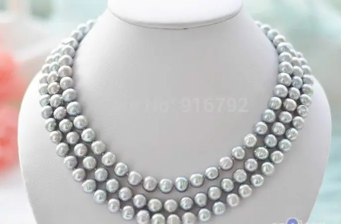 

free shipping >>>>>NEW 48 INCH SOUTH SEA AAA 8-9MM SILVER GRAY PEARL NECKLACE