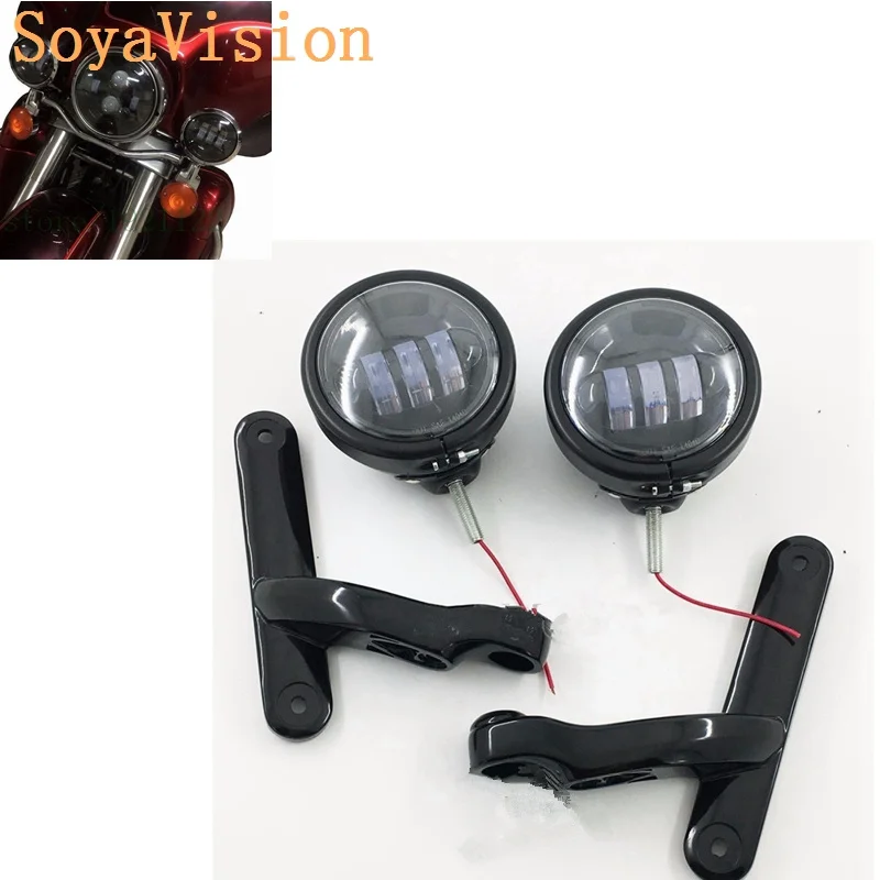 

4.5" 4 1/2" LED Auxiliary Chrome Lighting and 4.5" 4 1/2" Brackets For Harley Street Glide Touring Electra Glide Motor