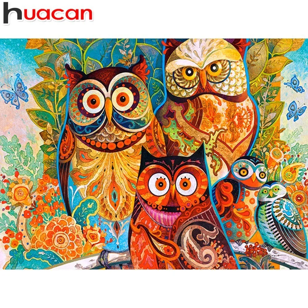 

HUACAN Diamond Painting Owl Full Drill Square Diamond Embroidery Cross Stitch Diamond Mosaic Decor Picture Of Rhinestones