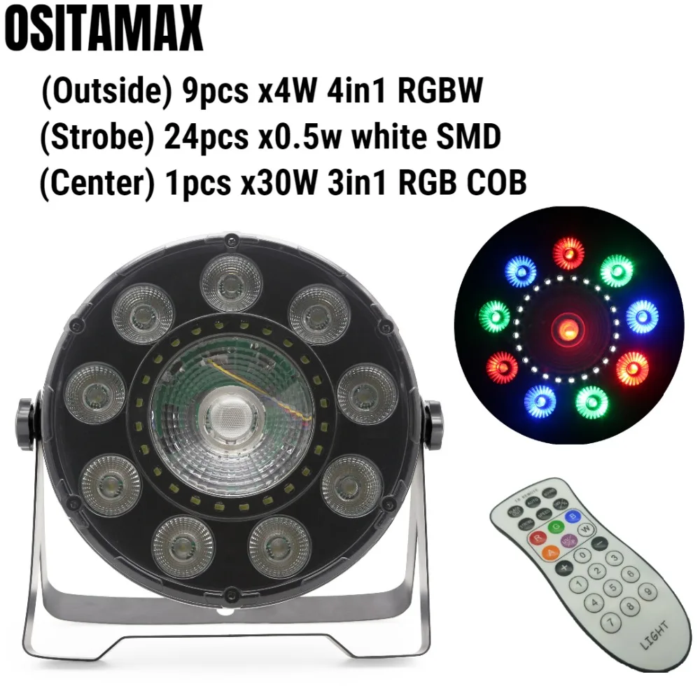 

OSITAMAX-A 6pcs/Lot DMX remote par can light 9x4w rgbw quad colorful 30w cob dmx indoor par cans lighting dj 3in1 effect strobe