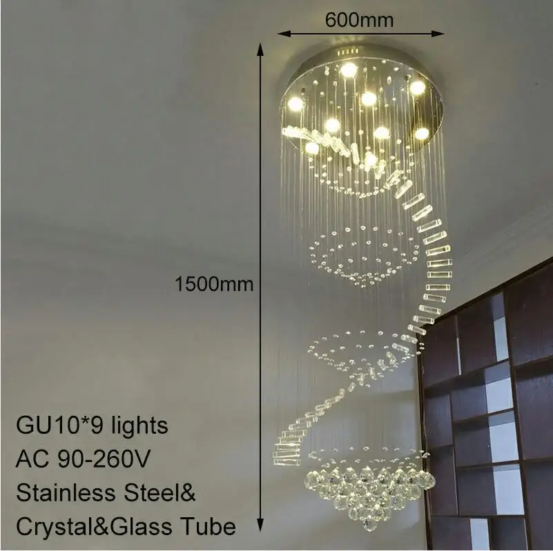 Современная хрустальная Европейская традиционная люстра с GU10 9 лампами для гостиной, спальни, отеля, лобби, ресторана, магазина, бара - Цвет абажура: 600-1500mm