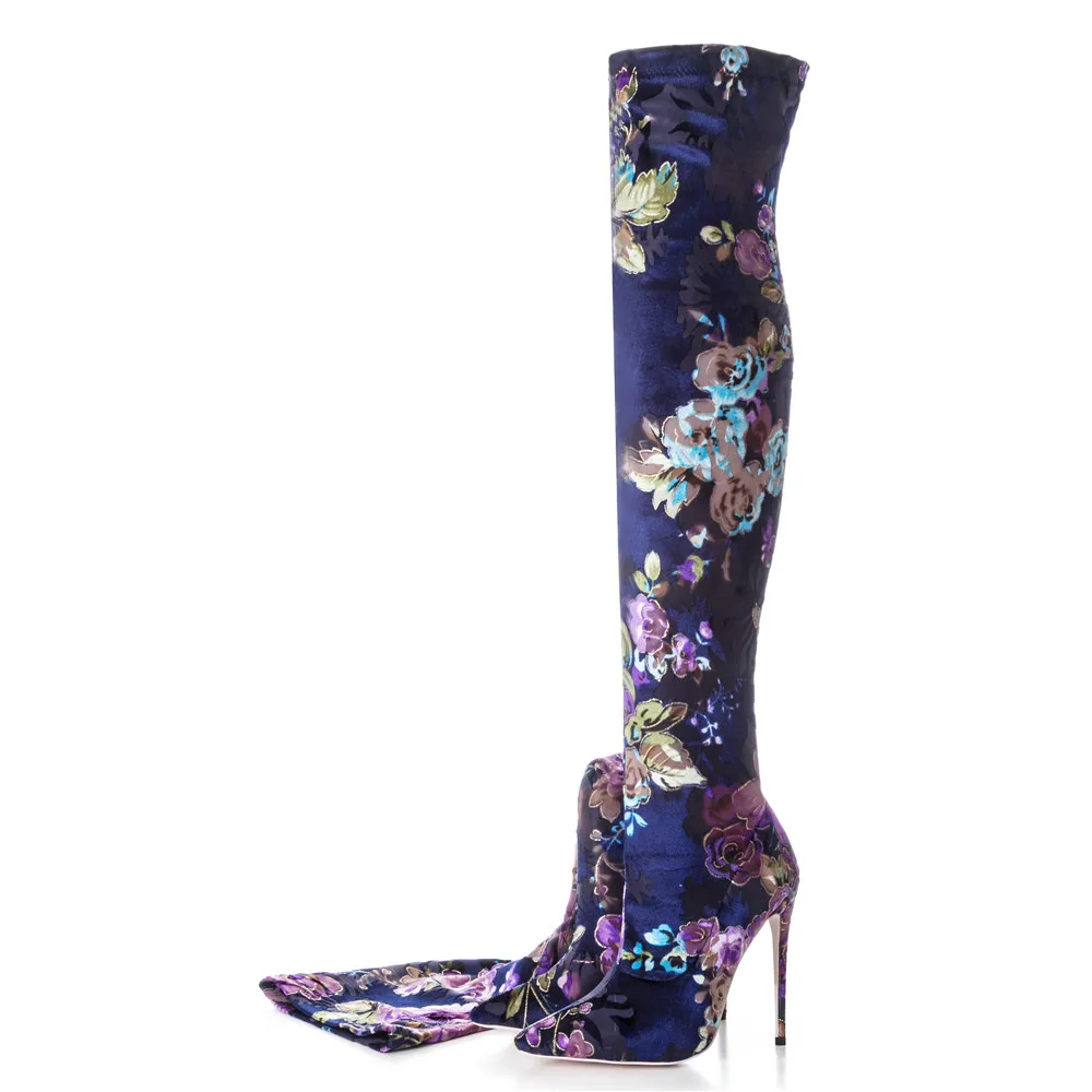 Mcacchi/ г. Брендовая женская обувь растягивающиеся ботинки с вышитыми цветами, большой размер 33-43 женские пикантные ботинки на тонком каблуке с острым носком и принтом