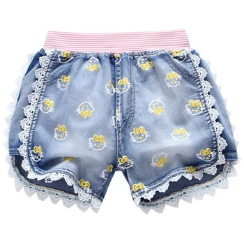 

1PCS Kids Denim Shorts Summer Lace Baby Girls Cartoon Pattern Jeans Short Trousers Casual Children Clothing Shorts for girl Z109